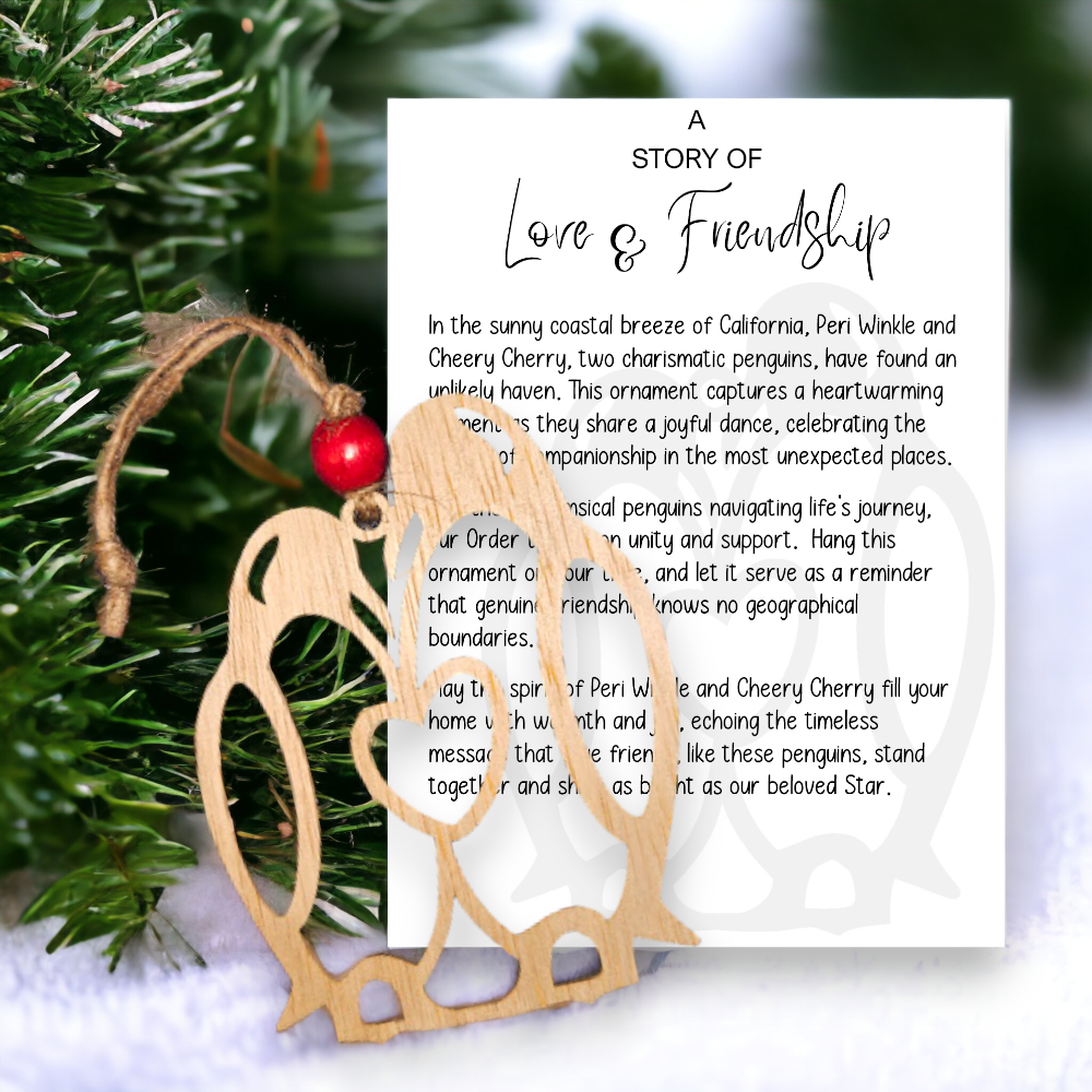 (image for) Love and Friendship Penguin Wood Ornament